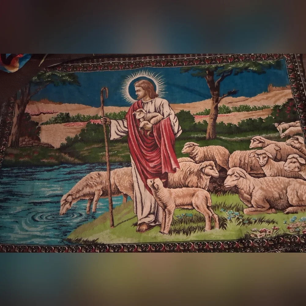 Pastoral Scene Wall Tapestry with Red and Blue Accents Saint Jude Thaddeus - Picture 1 of 1